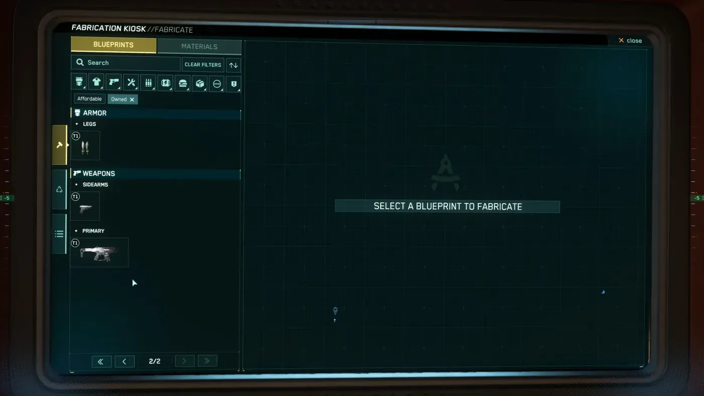 The blueprint list in the RediMake item fabricator interface